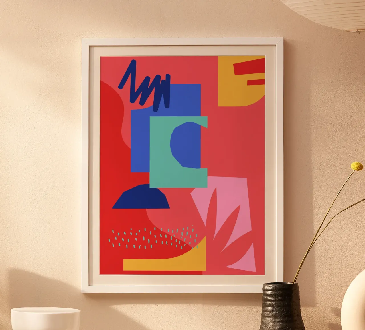 Rood en Blauw Abstracte Vormen poster van Kim Hubball Studio