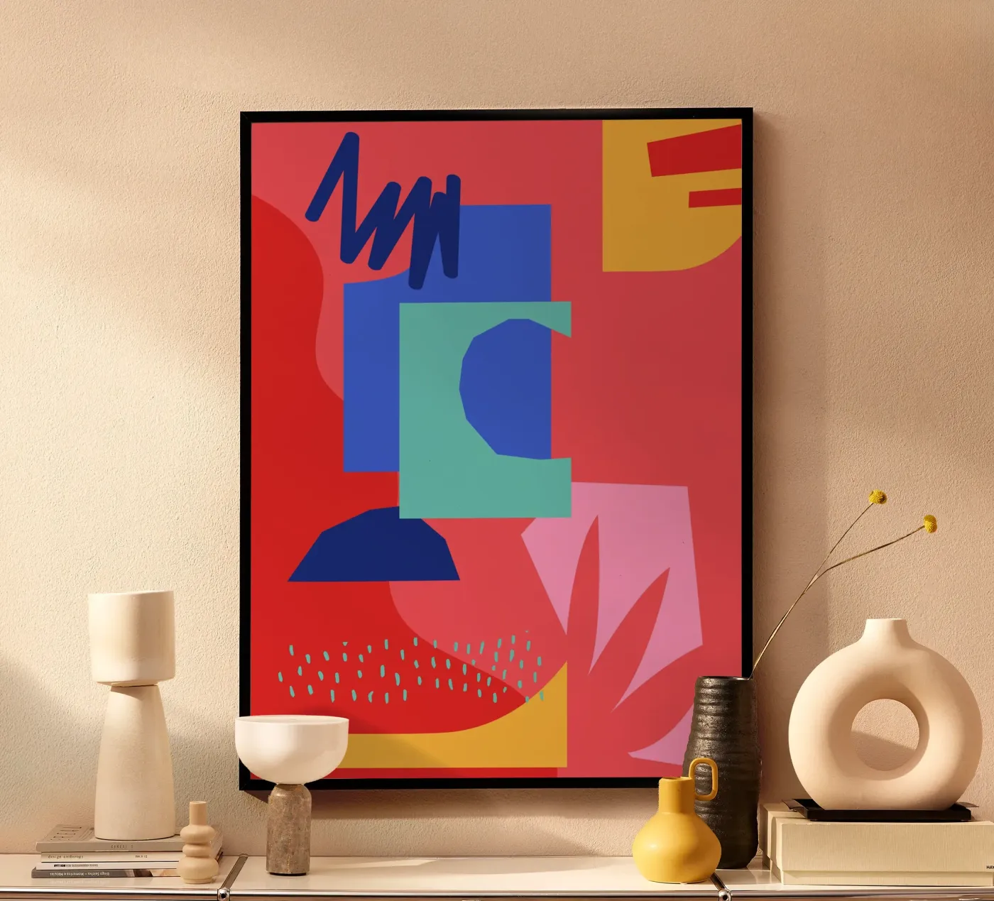 Forme astratte rosse e blu poster da Kim Hubball Studio