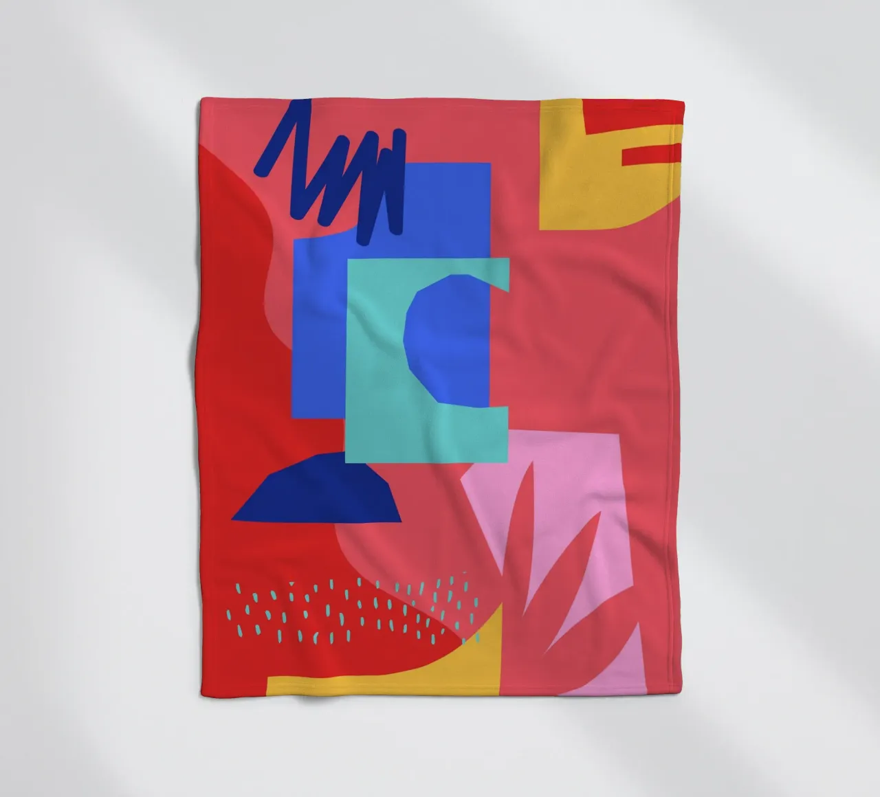 Red and Blue Abstract Shapes fleece blanket by Kim Hubball Studio