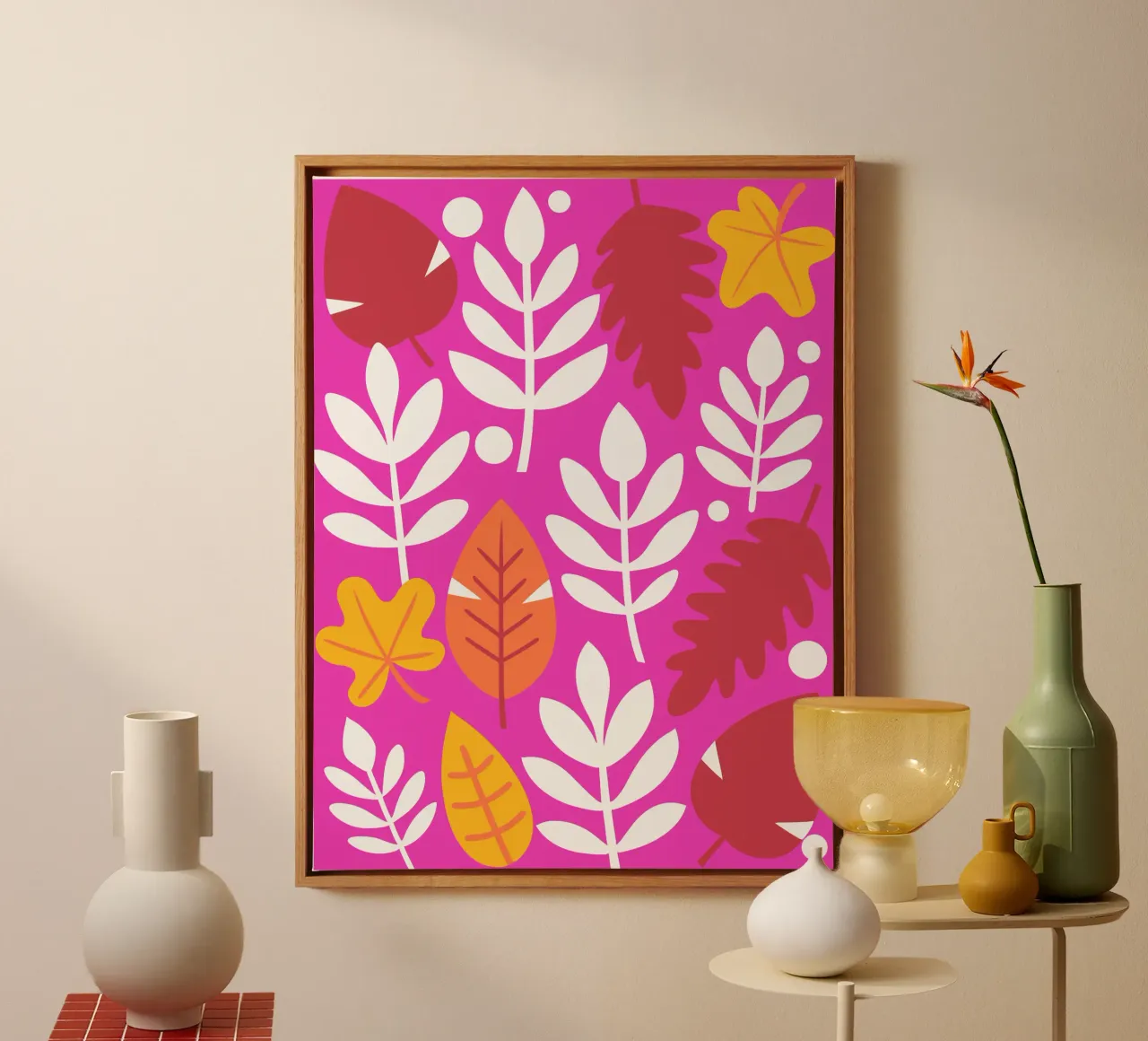 Blad Pettern canvas met Baklijst van FLOWER PLACE SHOP