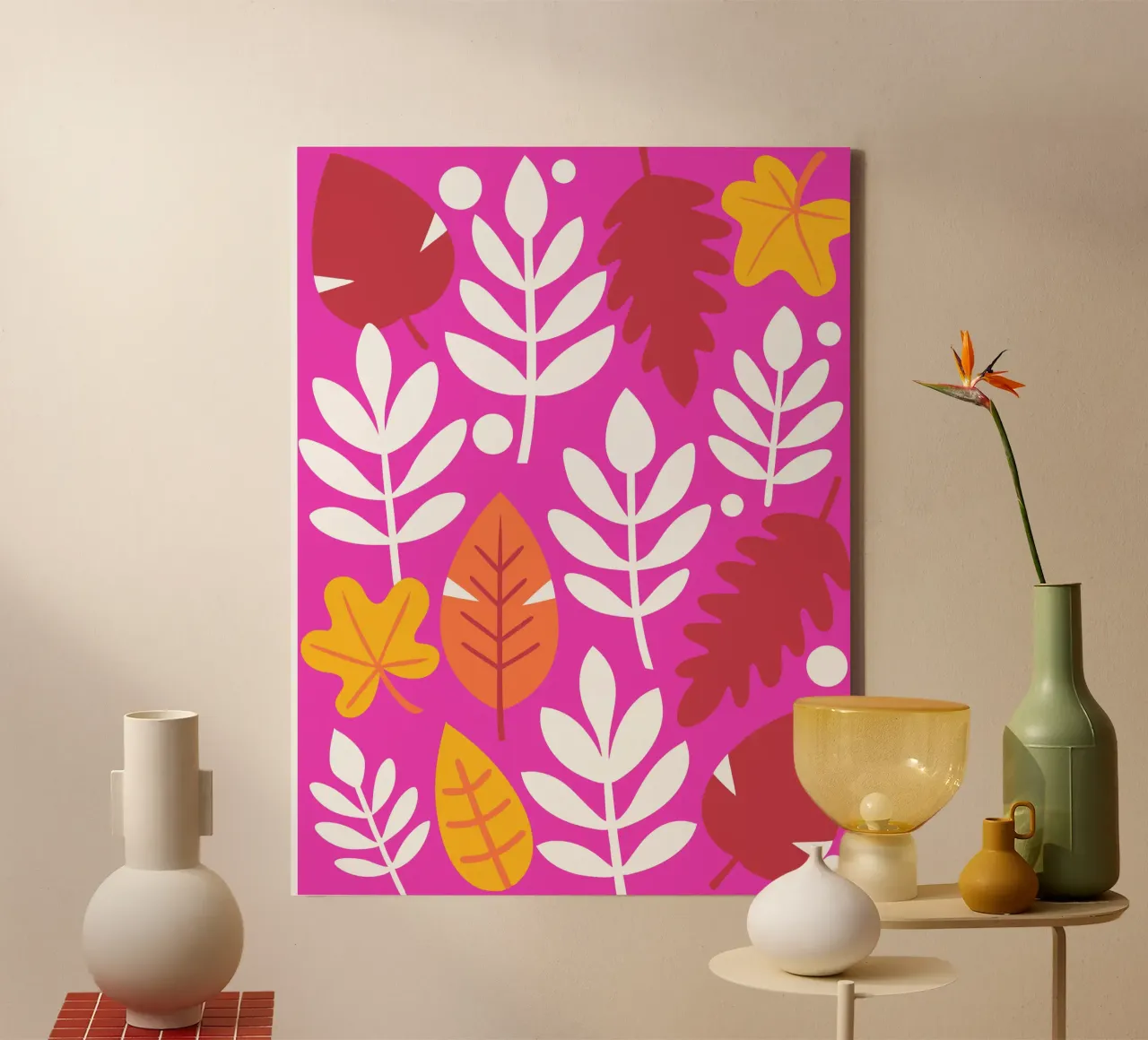 Blad Pettern canvas met Baklijst van FLOWER PLACE SHOP