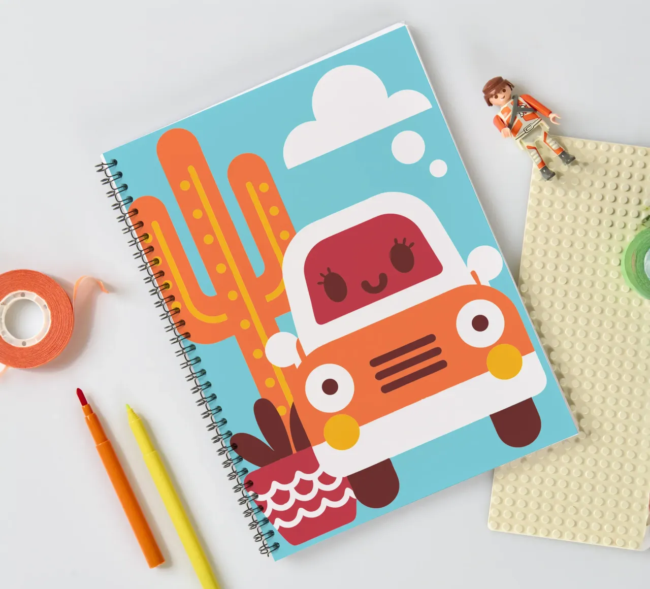 Cactus and Cars spiral notebook by FLOWER PLACE SHOP