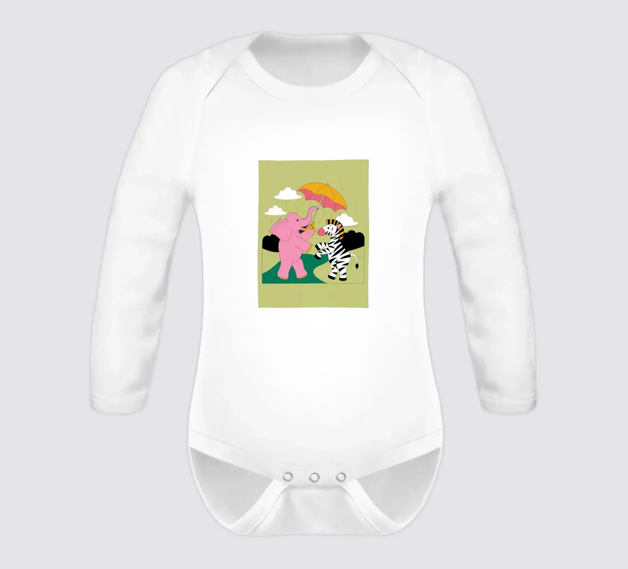 Elephants and Zebras long-sleeve baby romper by OUR SHOP