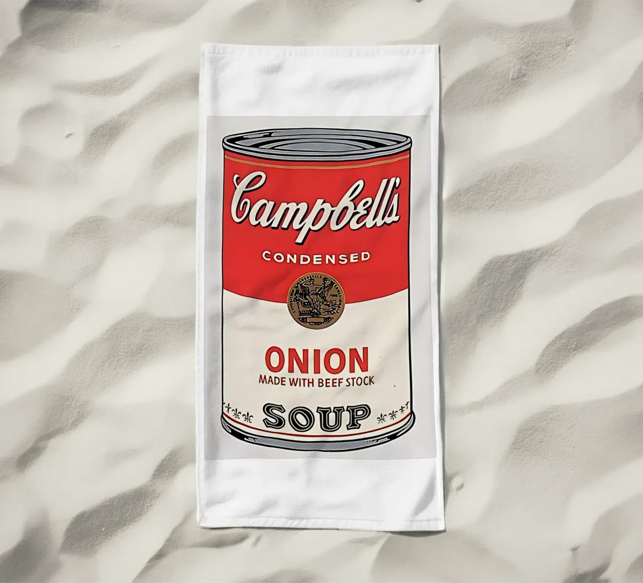 Campbell's soepblik (ui) strandhanddoek van careytowne1