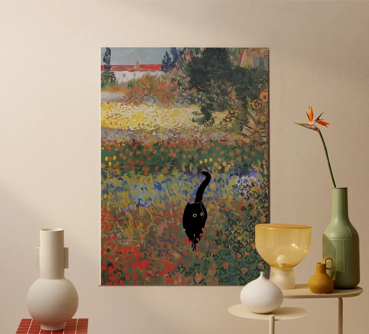 Black Cat in the Garden alluminio dibond da Art Company