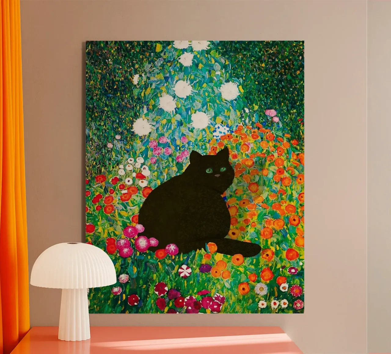 Cute Black Cat in the Garden alluminio dibond da Art Company