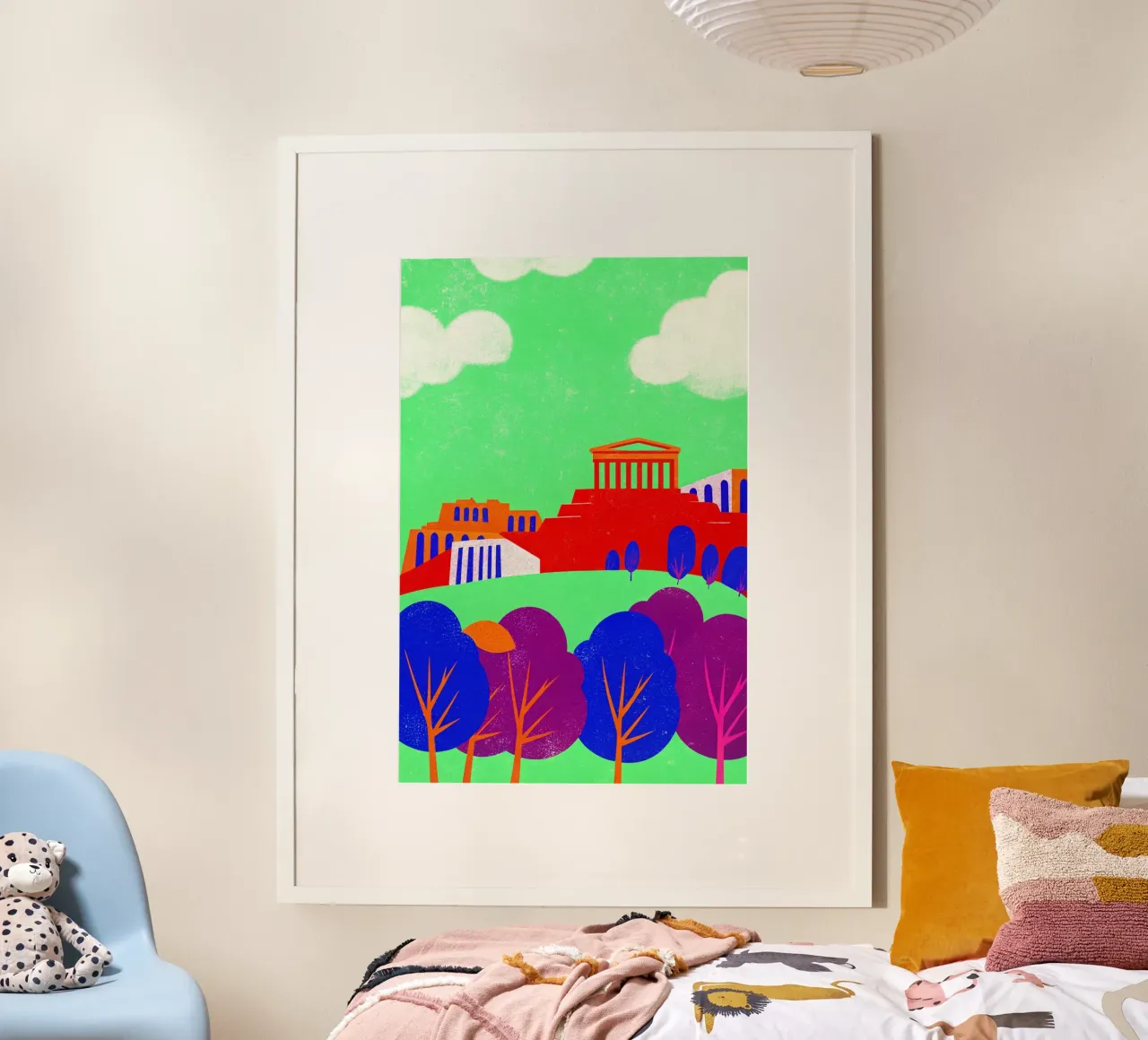 disegno della città di atene per gli amanti dei viaggi poster con telaio in legno da sichanhan