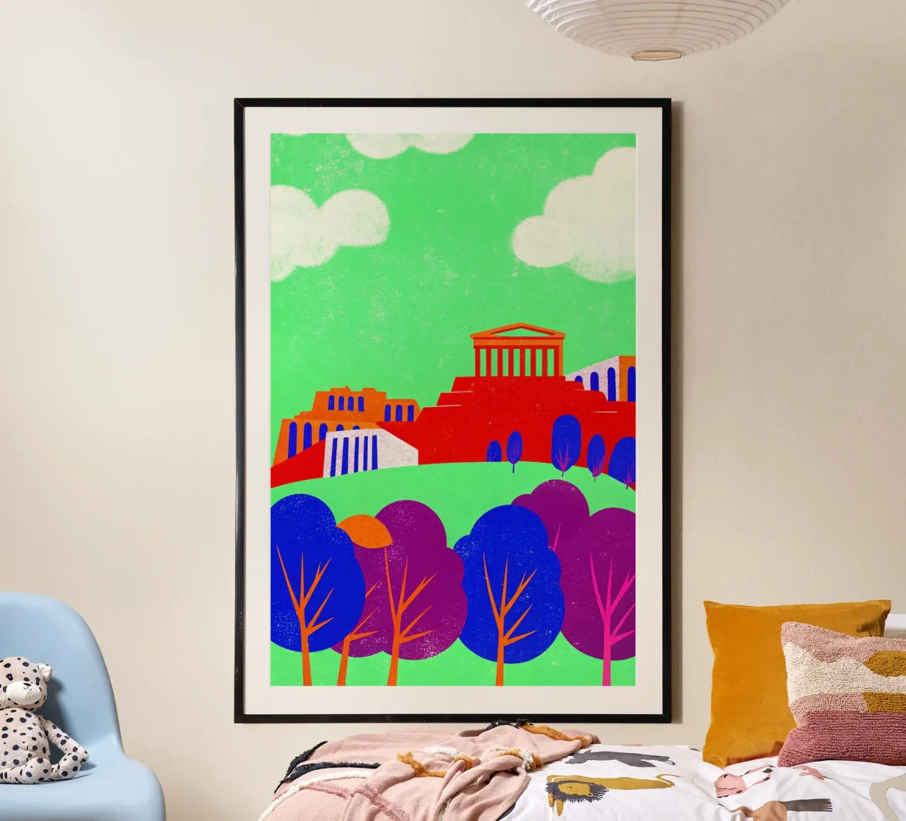 disegno della città di atene per gli amanti dei viaggi poster con telaio in legno da sichanhan