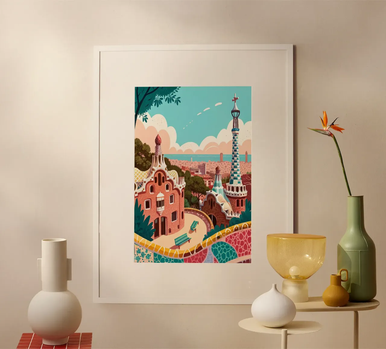 disegno della città di barcellona per gli amanti dei viaggi poster con telaio in plastica da sichanhan