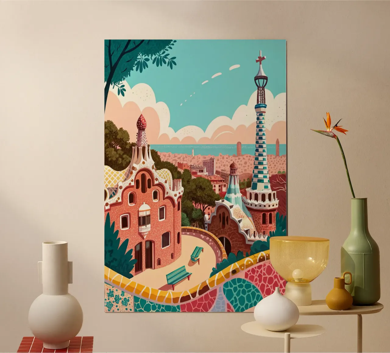 disegno della città di barcellona per gli amanti dei viaggi poster con telaio in plastica da sichanhan