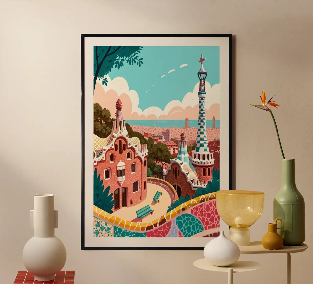 disegno della città di barcellona per gli amanti dei viaggi poster con telaio in plastica da sichanhan