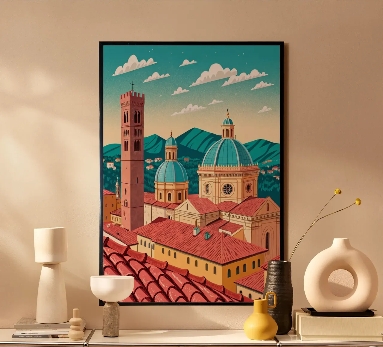 disegno della città di bologna per gli amanti dei viaggi poster con telaio in plastica da sichanhan