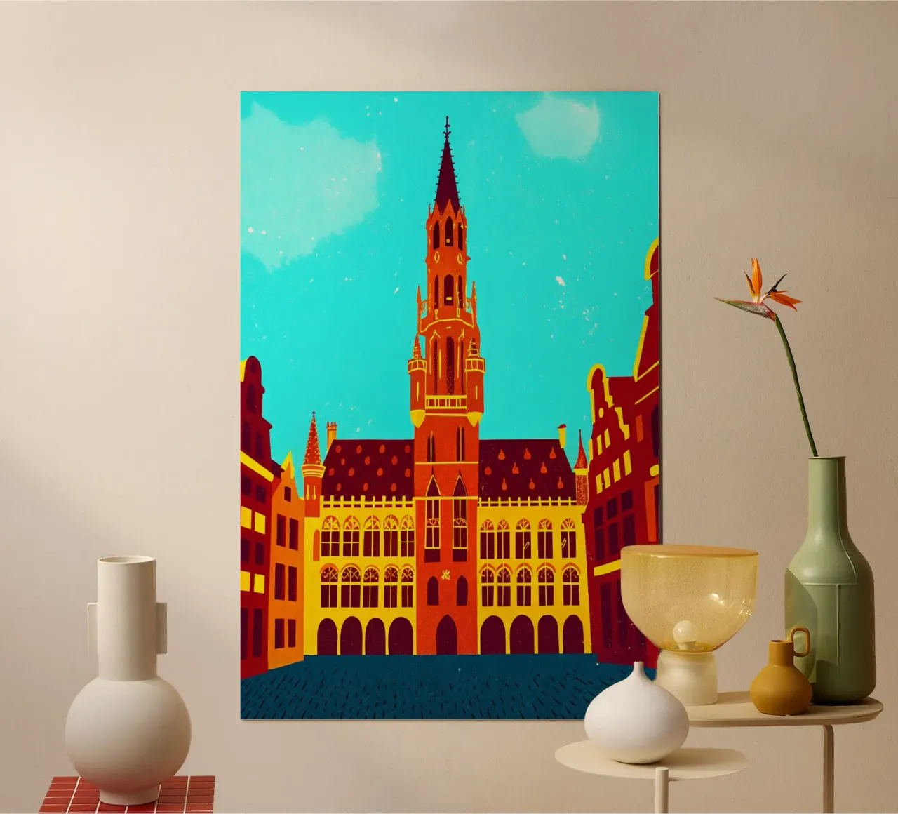 disegno della città di bruxelles per gli amanti dei viaggi poster con telaio in alluminio da sichanhan
