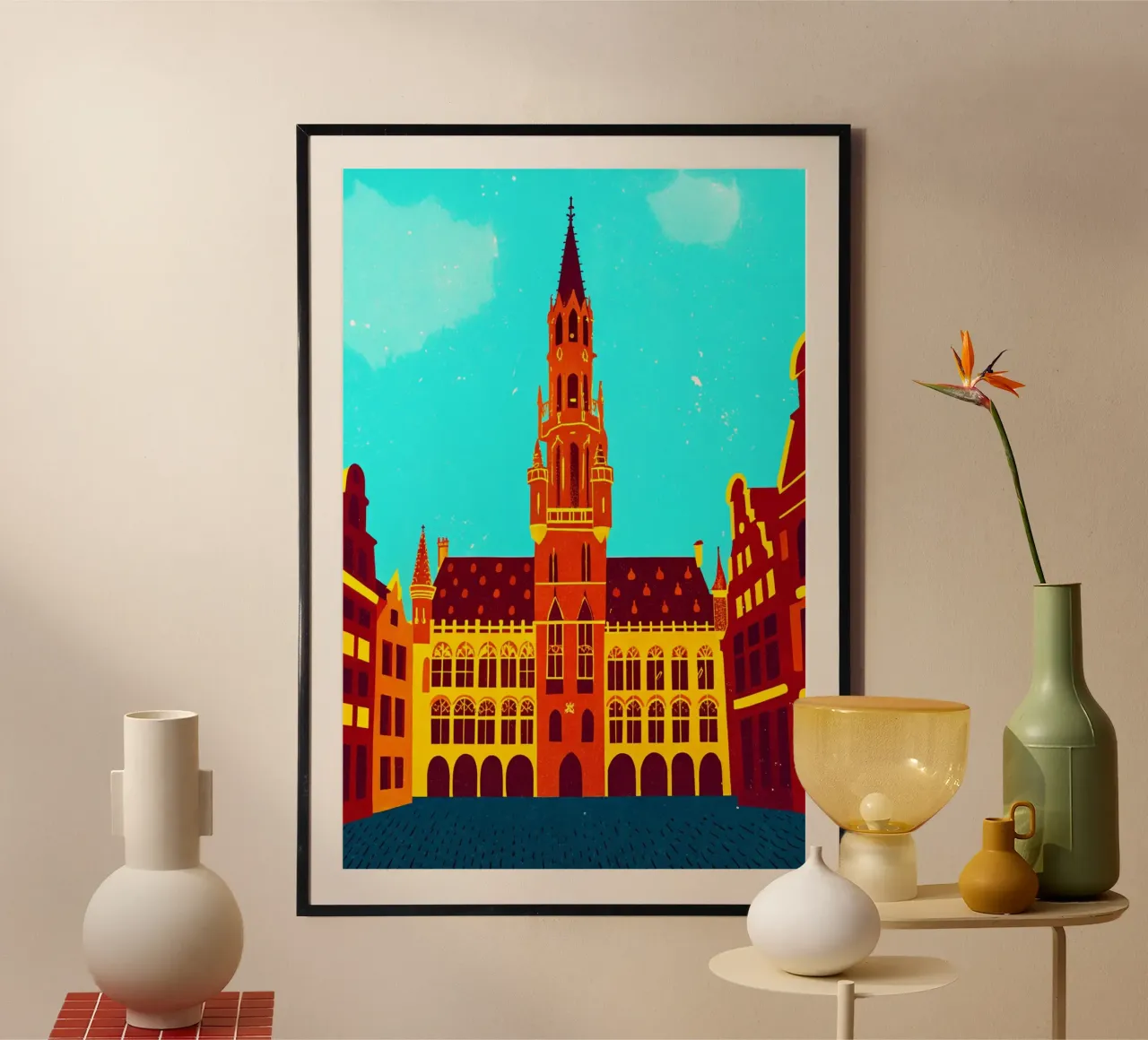 disegno della città di bruxelles per gli amanti dei viaggi poster con telaio in alluminio da sichanhan