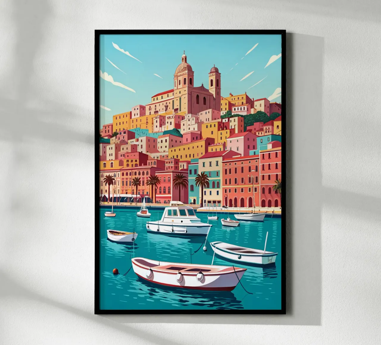 disegno della città di cagliari per gli amanti dei viaggi poster con telaio in plastica da sichanhan