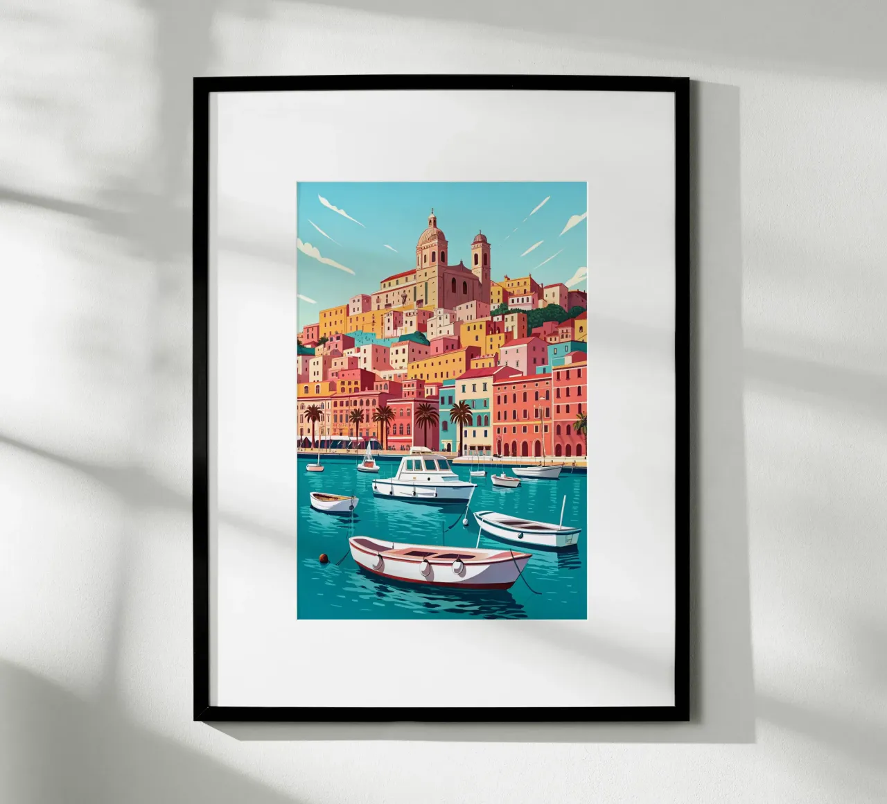 disegno della città di cagliari per gli amanti dei viaggi poster con telaio in plastica da sichanhan