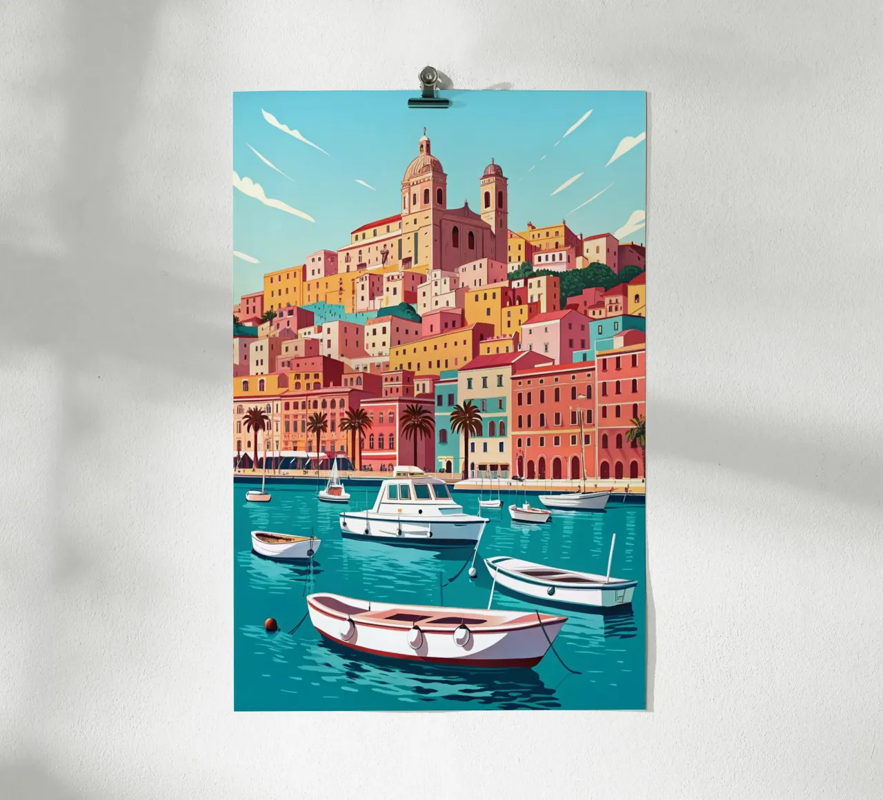 disegno della città di cagliari per gli amanti dei viaggi poster con telaio in plastica da sichanhan