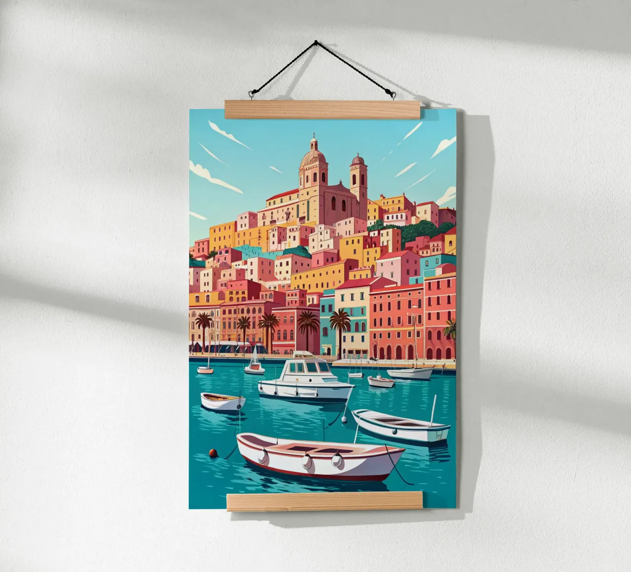 disegno della città di cagliari per gli amanti dei viaggi poster con telaio in plastica da sichanhan