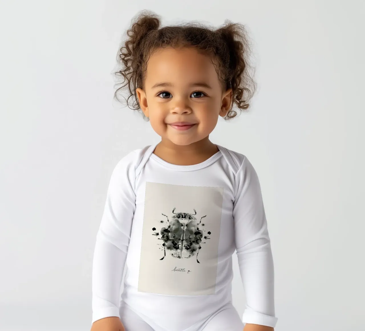 Ink Beetle Black & White long-sleeve baby romper by Flora & Fauna