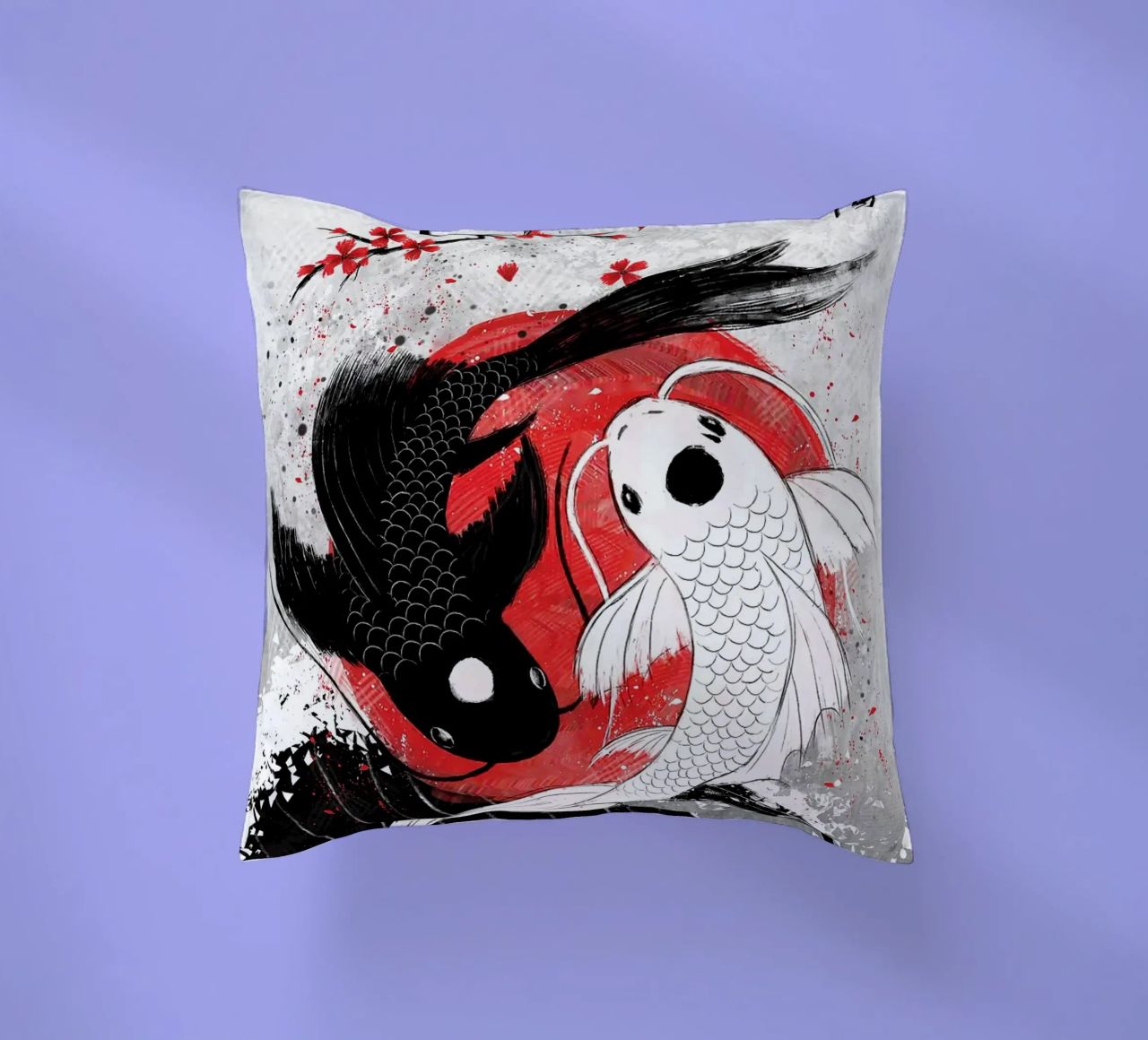 Poisson Koi Yin Yang RubyArt coussin de Chad Cunningham