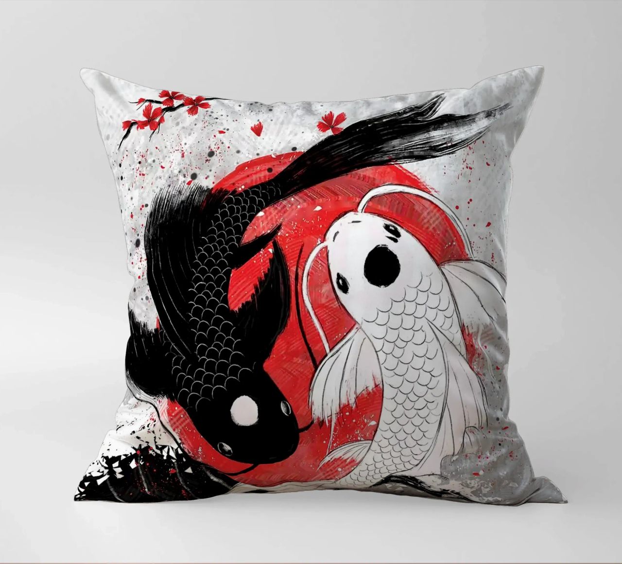 Poisson Koi Yin Yang RubyArt coussin de Chad Cunningham