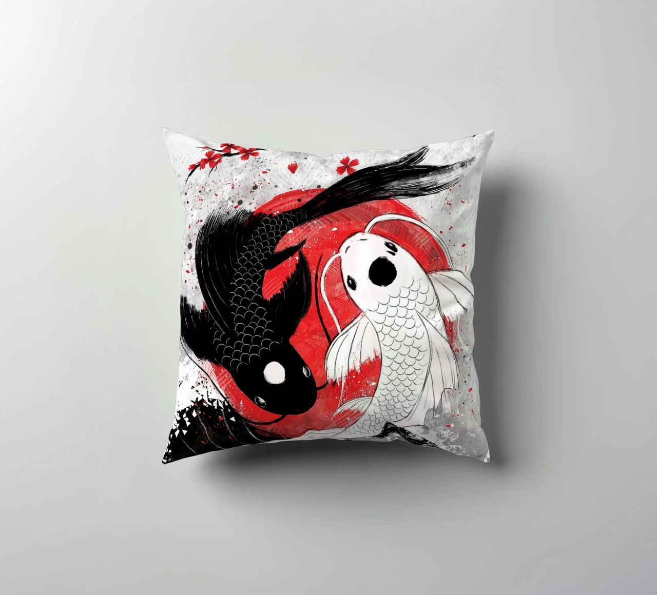 Poisson Koi Yin Yang RubyArt coussin de Chad Cunningham