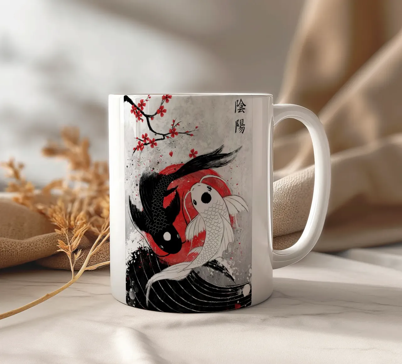 Koi Fisch Yin Yang RubyArt Keramik Tasse von Chad Cunningham
