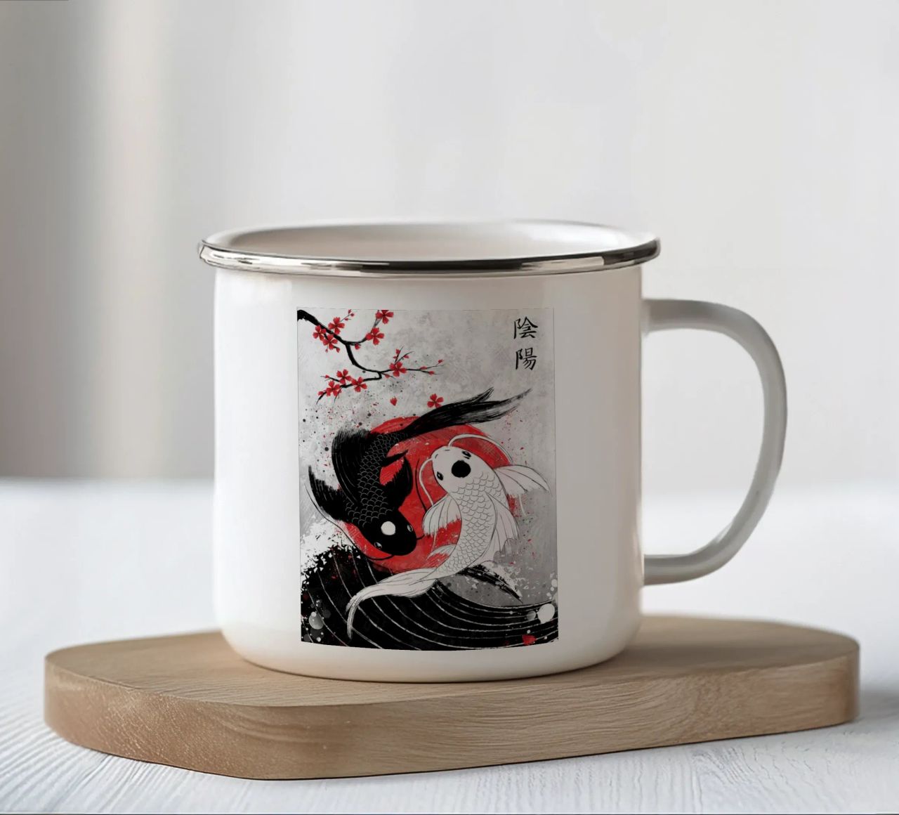 Pesce Koi Yin Yang RubyArt tazza in smalto da Chad Cunningham