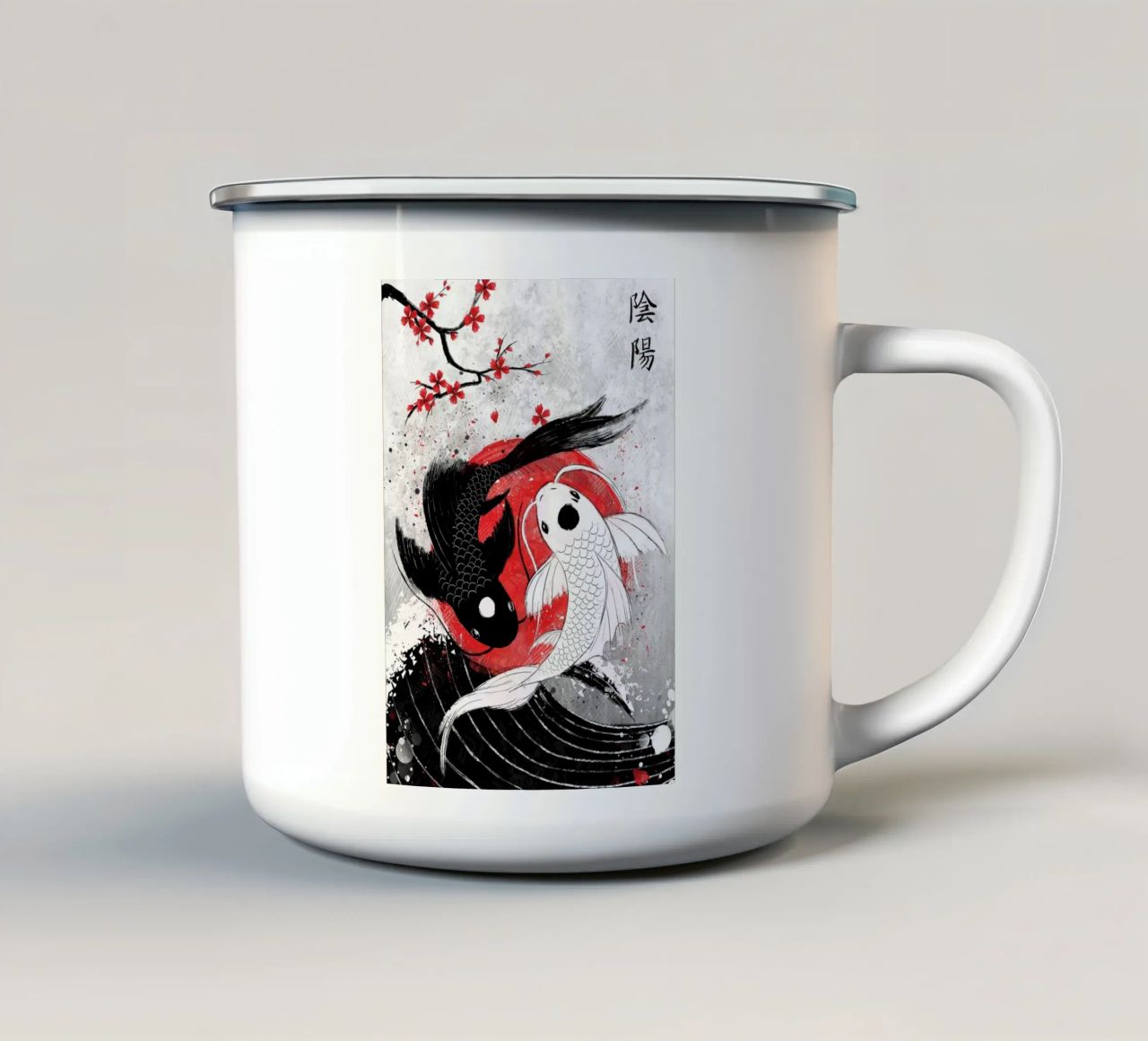 Pesce Koi Yin Yang RubyArt tazza in smalto da Chad Cunningham