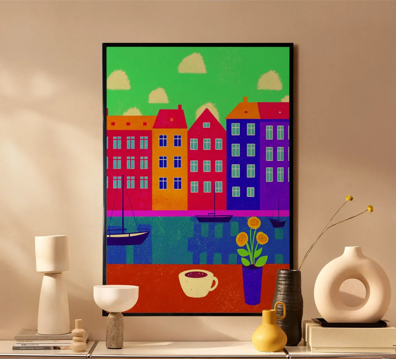 disegno della città di copenaghen per gli amanti dei viaggi poster con telaio in plastica da sichanhan