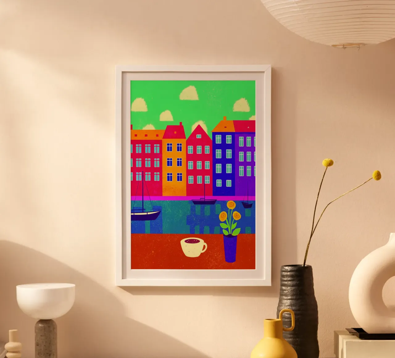 disegno della città di copenaghen per gli amanti dei viaggi poster con telaio in plastica da sichanhan