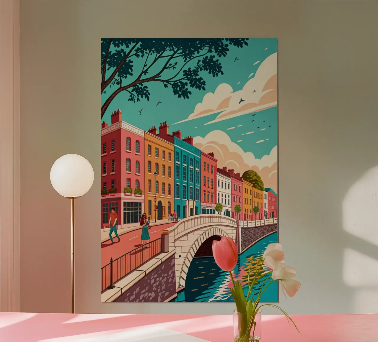disegno della città di dublino per gli amanti dei viaggi poster con telaio in plastica da sichanhan