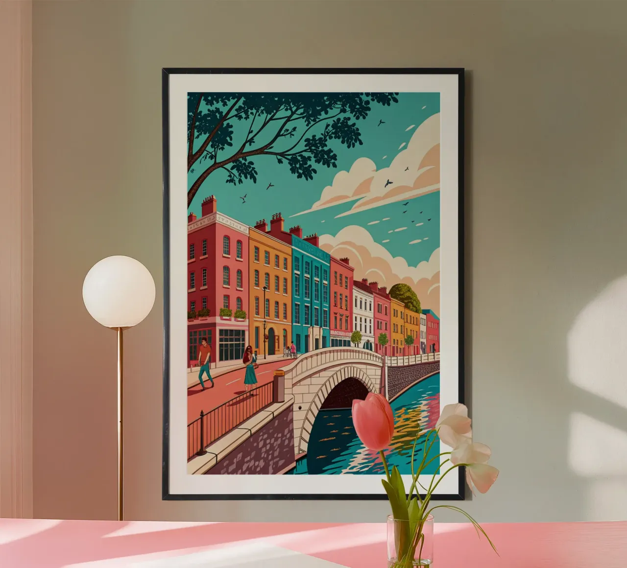 disegno della città di dublino per gli amanti dei viaggi poster con telaio in plastica da sichanhan