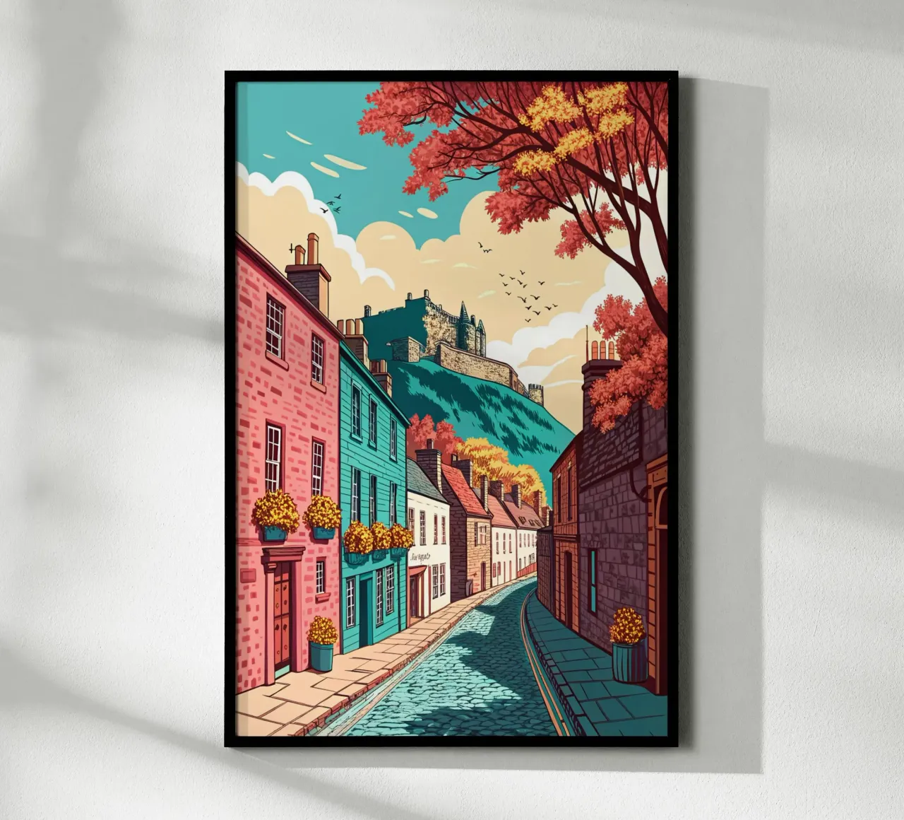 disegno della città di edimburgo per gli amanti dei viaggi poster con telaio in legno da sichanhan