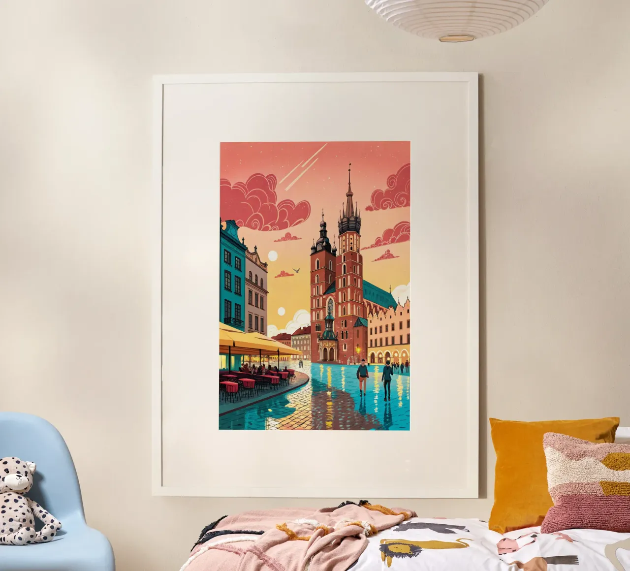 disegno della città di cracovia per gli amanti dei viaggi poster con telaio in plastica da sichanhan