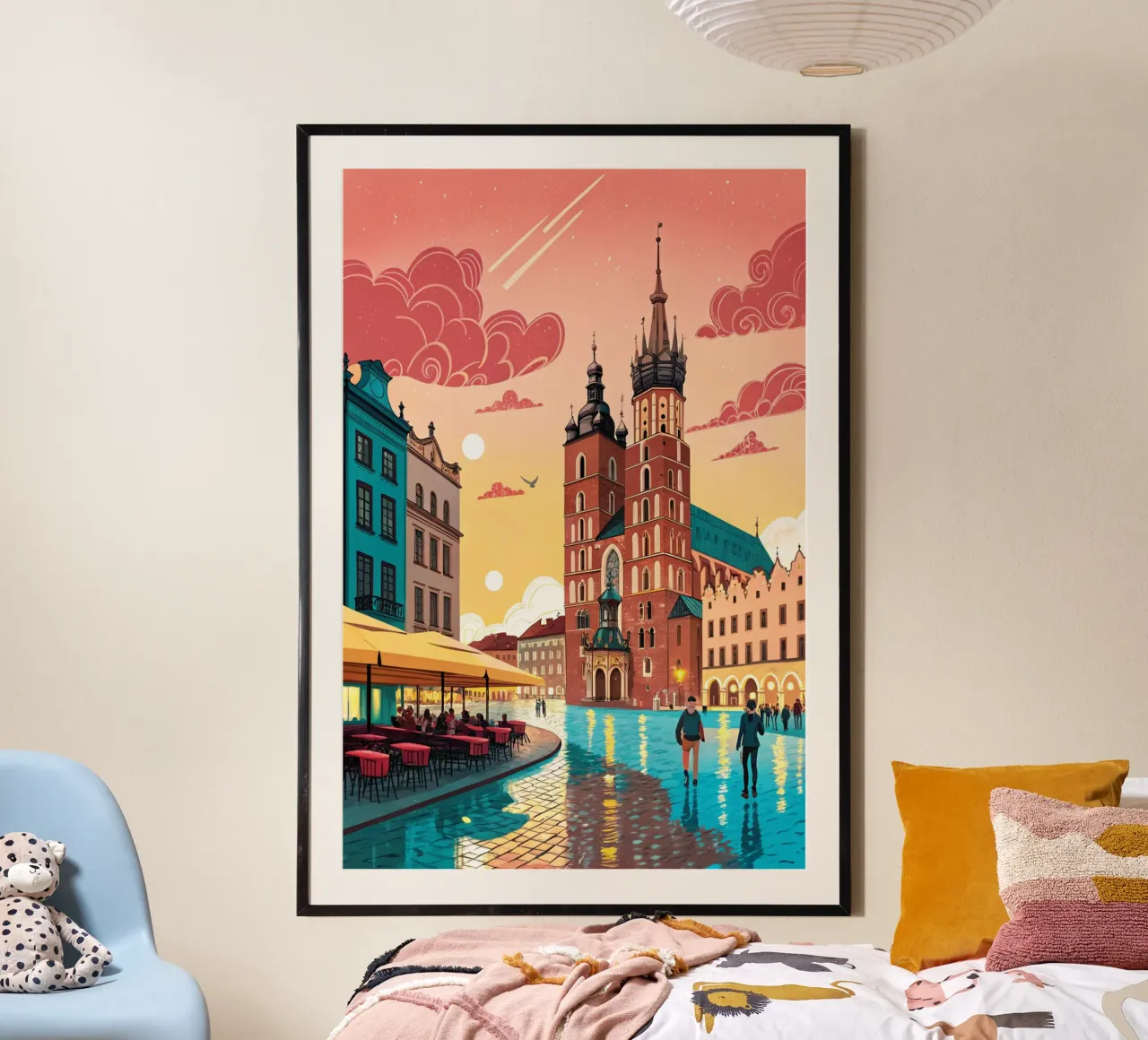 disegno della città di cracovia per gli amanti dei viaggi poster con telaio in plastica da sichanhan