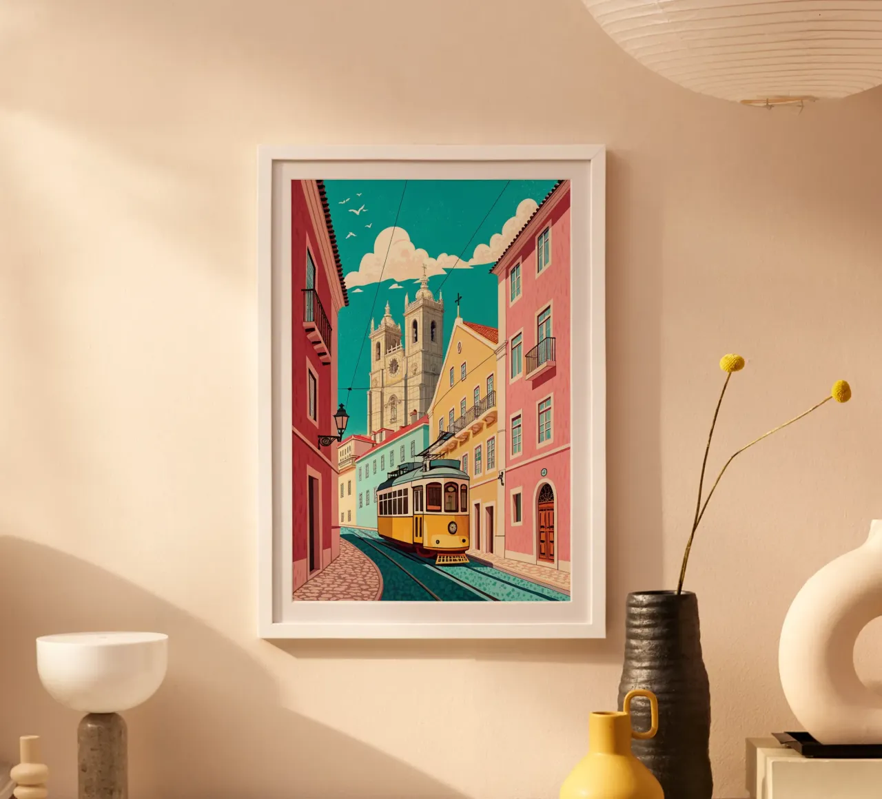 disegno della città di lisbona per gli amanti dei viaggi poster con telaio in plastica da sichanhan
