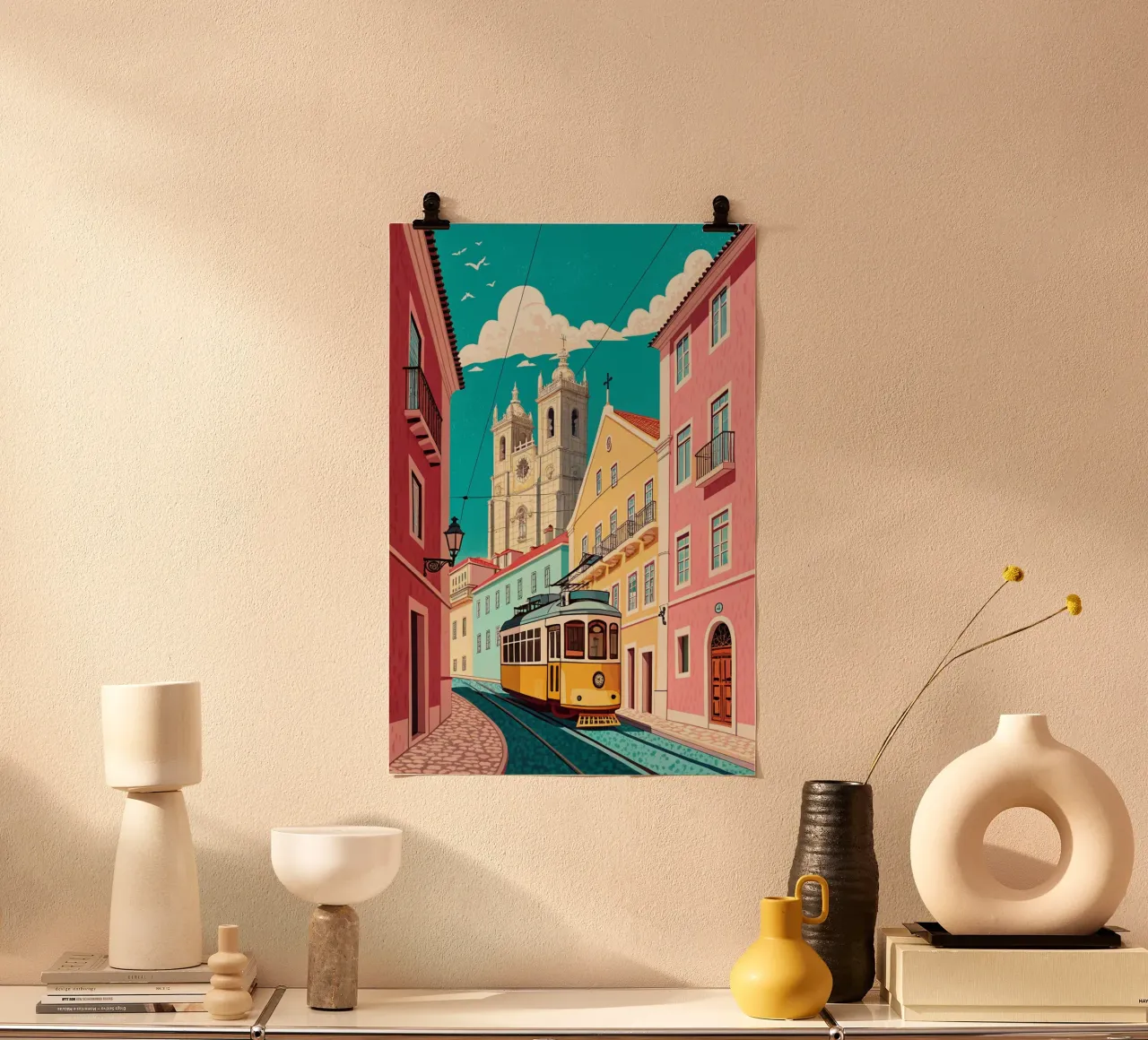 disegno della città di lisbona per gli amanti dei viaggi poster con telaio in plastica da sichanhan