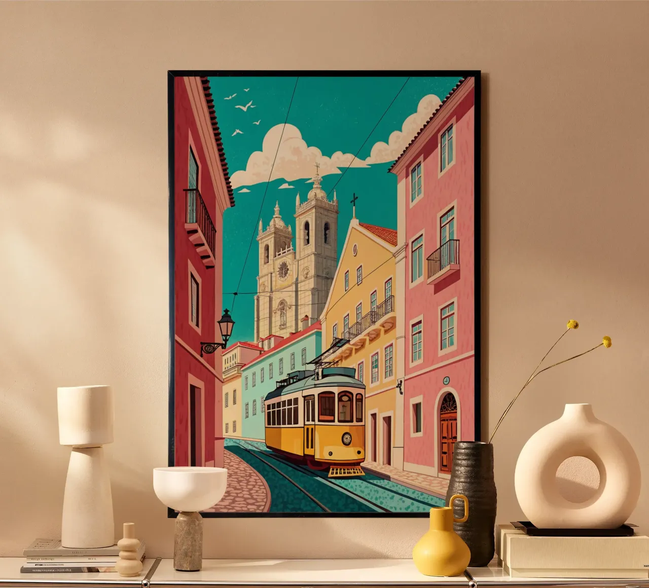 disegno della città di lisbona per gli amanti dei viaggi poster con telaio in plastica da sichanhan