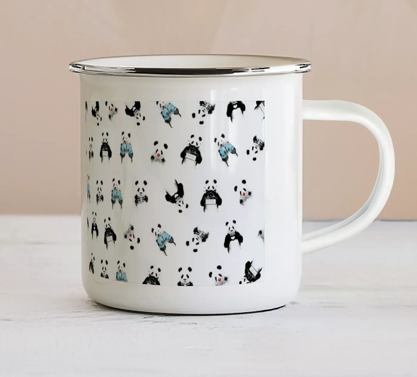 Panda Pattern enamel mug by Balazs Solti