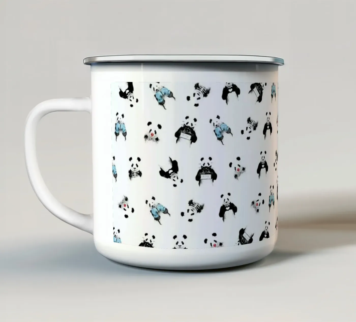 Panda Pattern enamel mug by Balazs Solti
