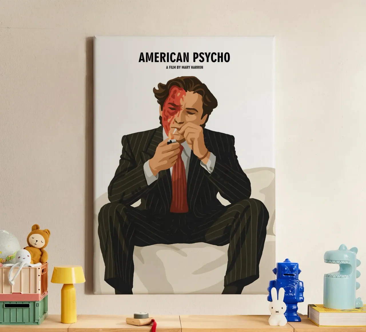 Patrick Bateman canvas met Baklijst van MoviesArt