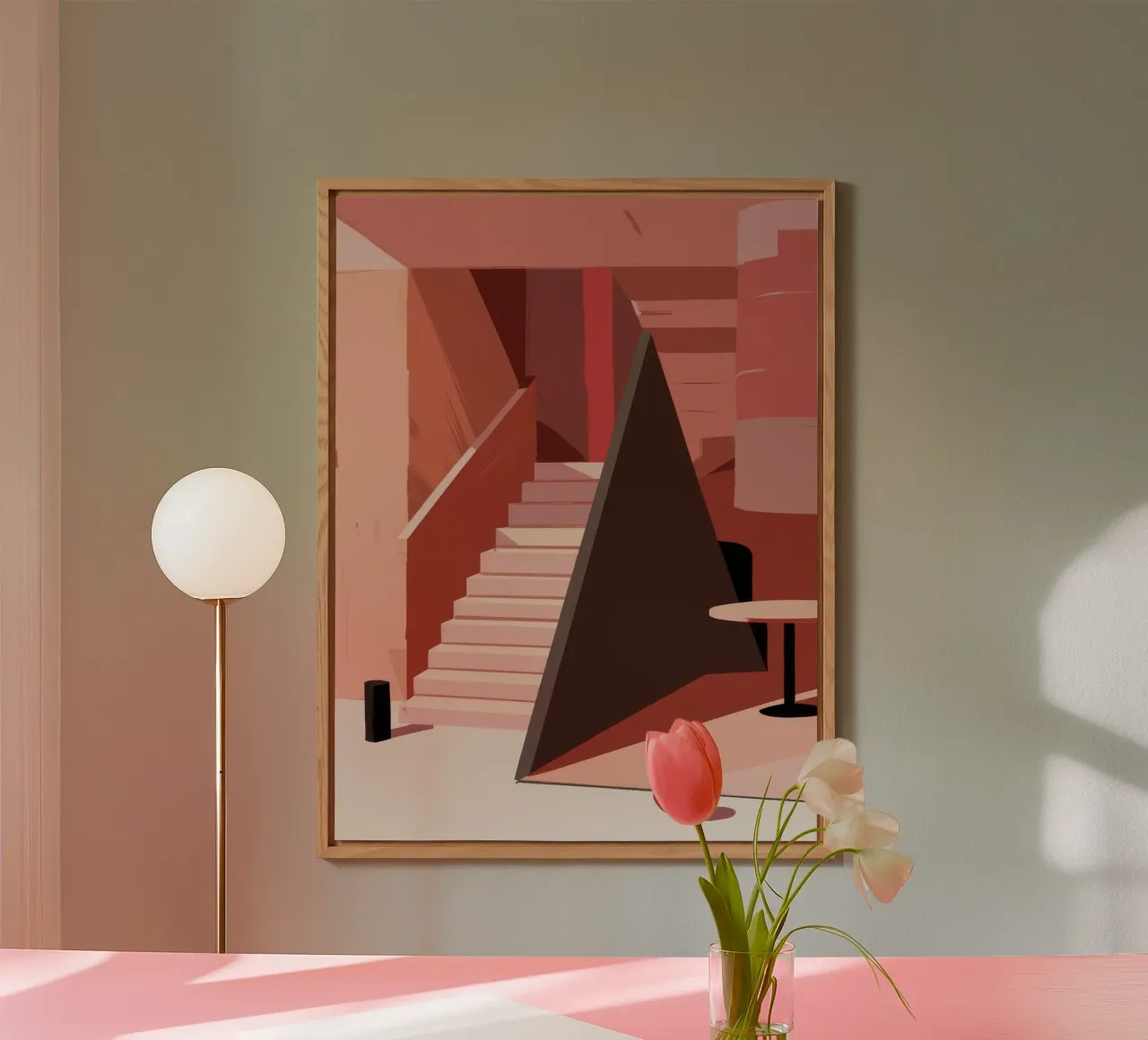 Scala monocromatica rosa alluminio dibond da Jasper Rune