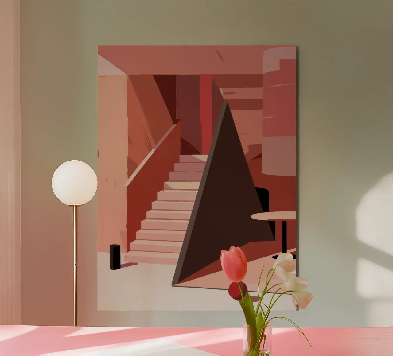 Scala monocromatica rosa alluminio dibond da Jasper Rune