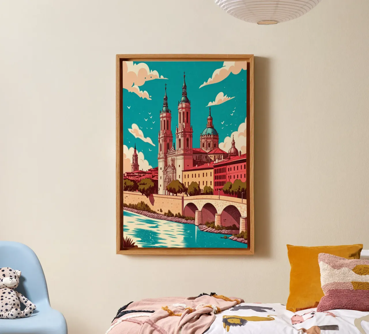 disegno della città di Saragozza per gli amanti dei viaggi tela con Cornice a cassetta da sichanhan