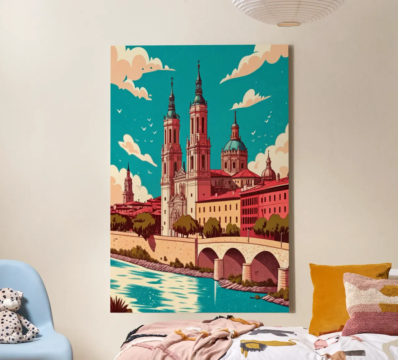 disegno della città di Saragozza per gli amanti dei viaggi tela con Cornice a cassetta da sichanhan