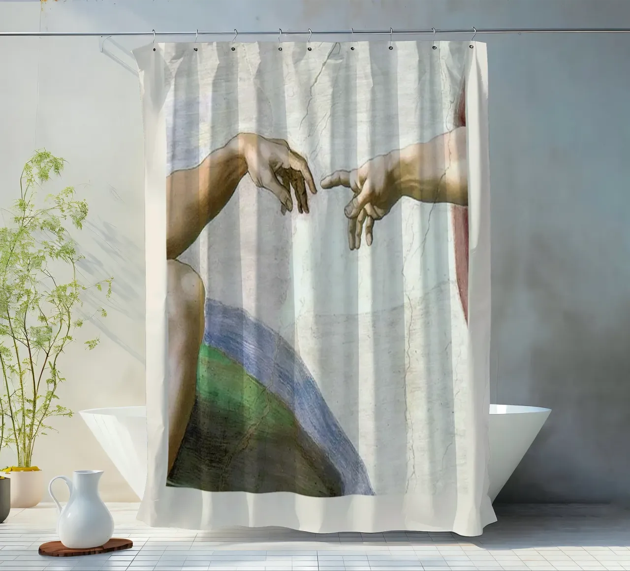 Michelangelo - The Creation of Adam tenda da doccia da Vintage by JUNIQE