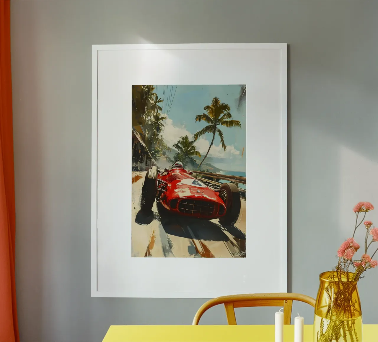 Klassischer Rennwagen in der Karibik carta hahnemühle da Vintage Travel Art