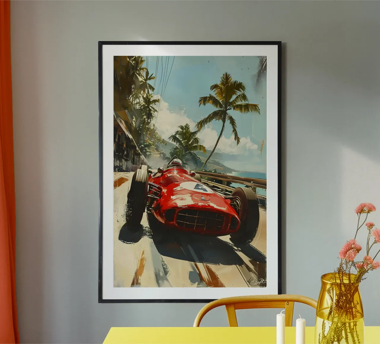 Klassischer Rennwagen in der Karibik carta hahnemühle da Vintage Travel Art