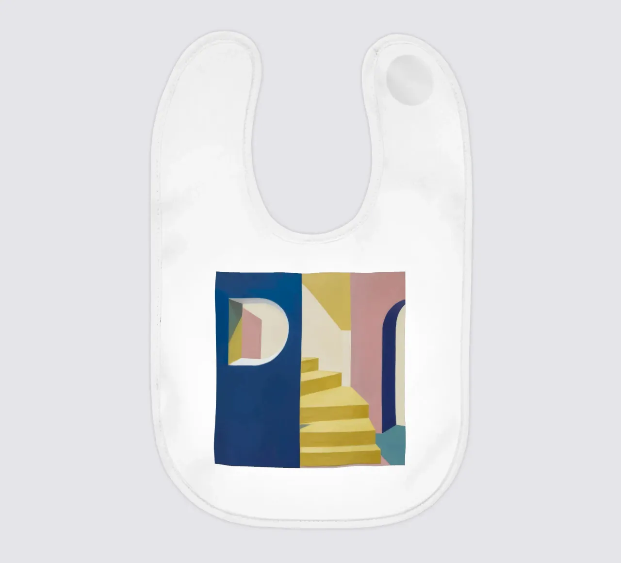Yellow Stairs Blue Wall baby bib by Jasper Rune